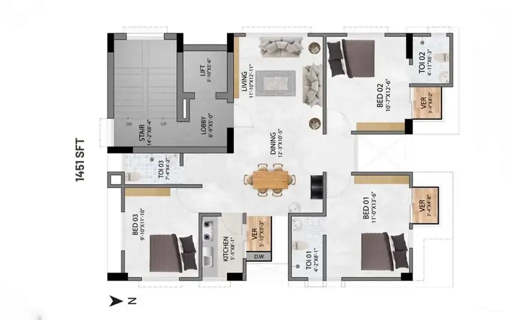 1451 SFT 3-Bedroom Apartment Sale in Dhaka in Bashundhara R-A Image 1