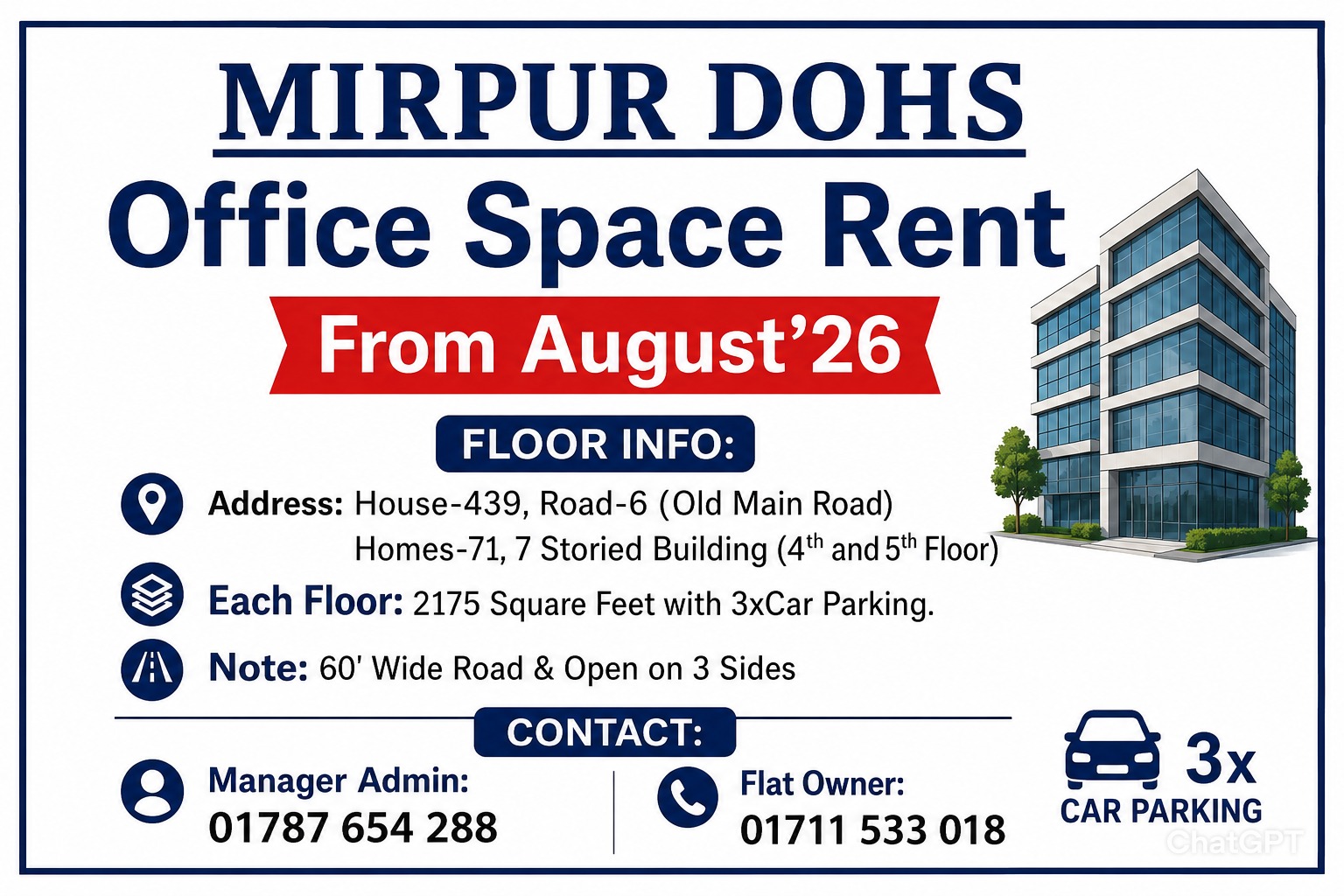 Office Space Rent @Mirpur DOHS - Image 1