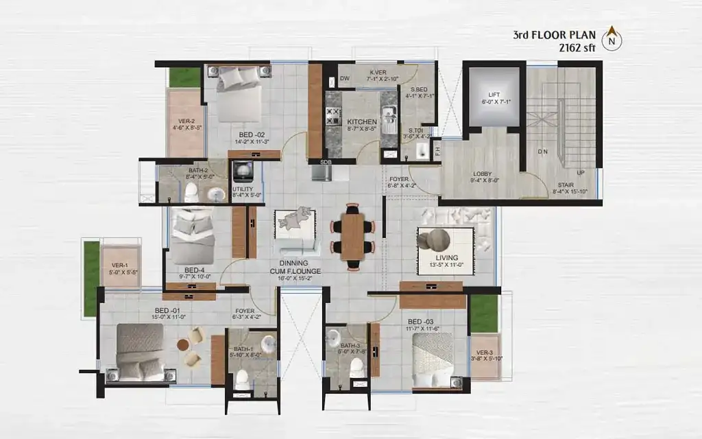 2162 SFT 3-Bedroom Apartment Sale in Dhaka in Uttara   Image 2